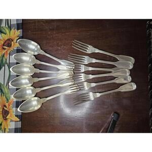 Late 19th Century Christofle Set of 6 Each “Chinon” Silverplate Forks and Spoons